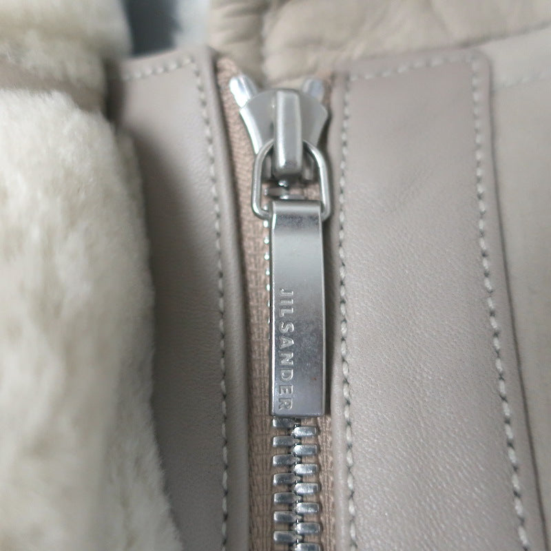Jil Sander Shearling Zip-Up Coat Taupe Leather Size 36