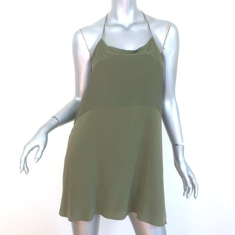Anine Bing T-Back Mini Slip Dress Army Green Cotton-Silk Size Extra Sm Celebrity Owned Anine Bing T-Back Mini Slip Dress Army Green Cotton-Silk Size Extra Sm Celebrity Owned