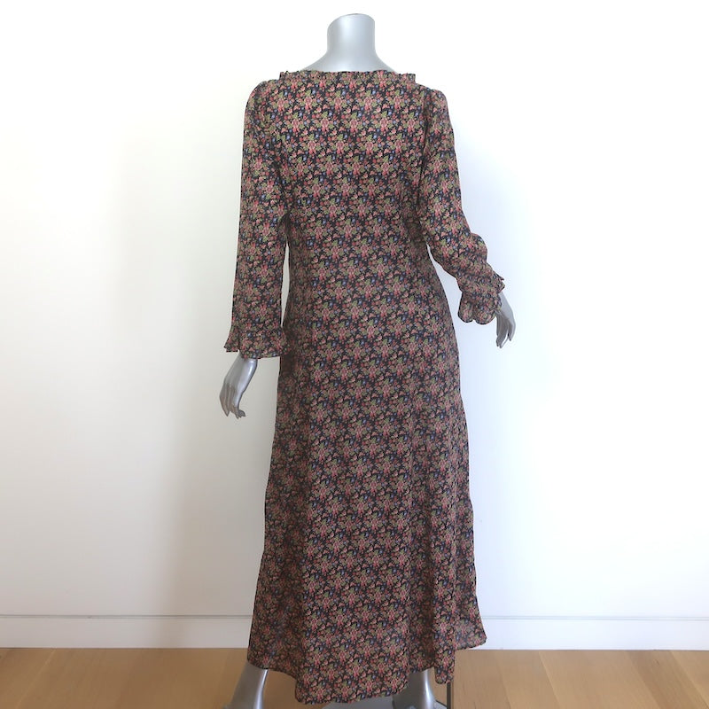 Doen Marisa Ruffle-Trimmed Maxi Dress Black Floral Print Cotton Size Medium