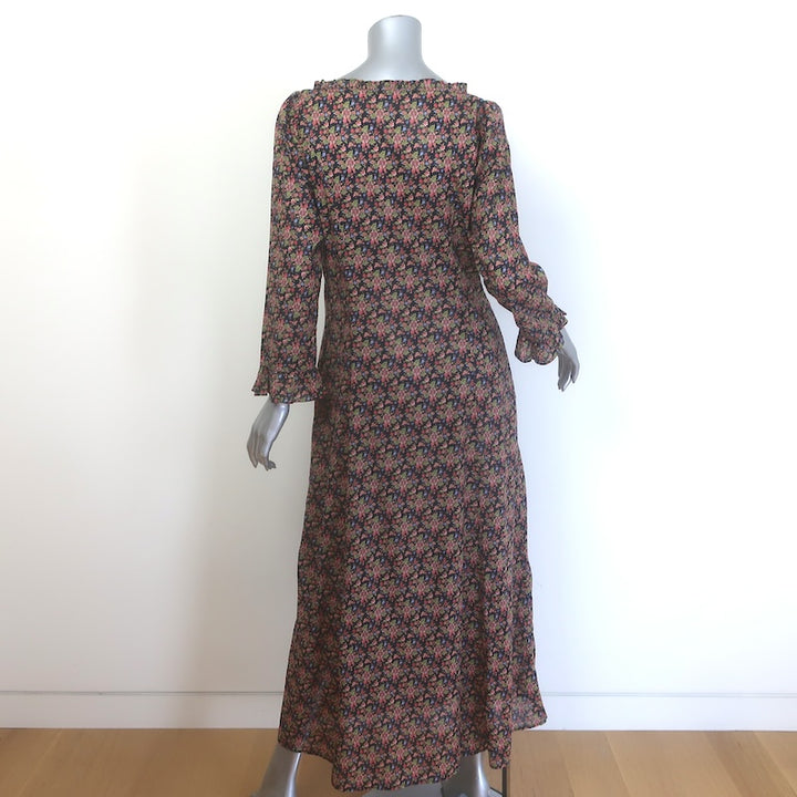 Doen Marisa Ruffle-Trimmed Maxi Dress Black Floral Print Cotton Size Medium