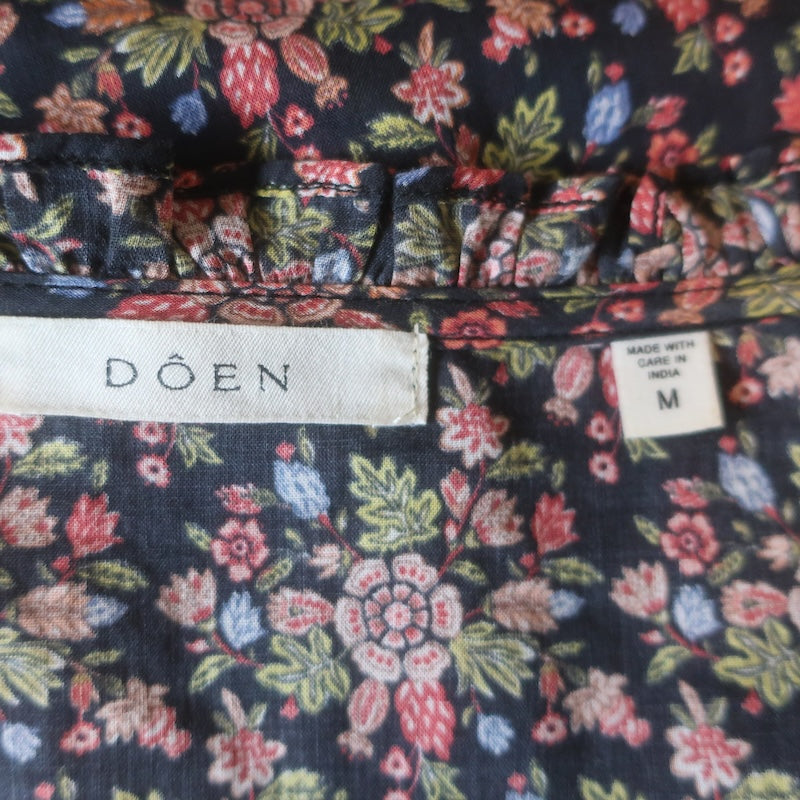 Doen Marisa Ruffle-Trimmed Maxi Dress Black Floral Print Cotton Size Medium