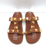 Valentino Roman Stud Slide Sandals Brown Leather Size 36