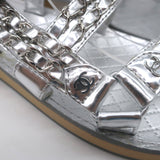 Chanel CC Chain Dad Sandals Silver Metallic Leather Size 36
