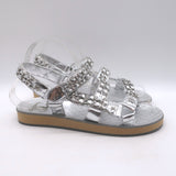 Chanel CC Chain Dad Sandals Silver Metallic Leather Size 36