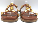 Valentino Roman Stud Slide Sandals Brown Leather Size 36