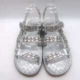 Chanel CC Chain Dad Sandals Silver Metallic Leather Size 36