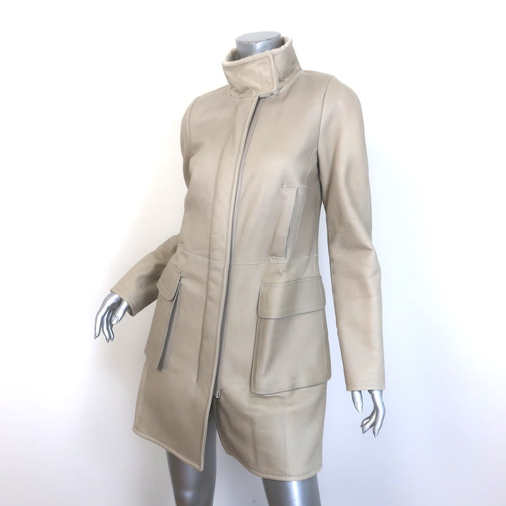 Jil Sander Shearling Zip-Up Coat Taupe Leather Size 36