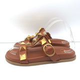 Valentino Roman Stud Slide Sandals Brown Leather Size 36
