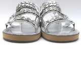 Chanel CC Chain Dad Sandals Silver Metallic Leather Size 36