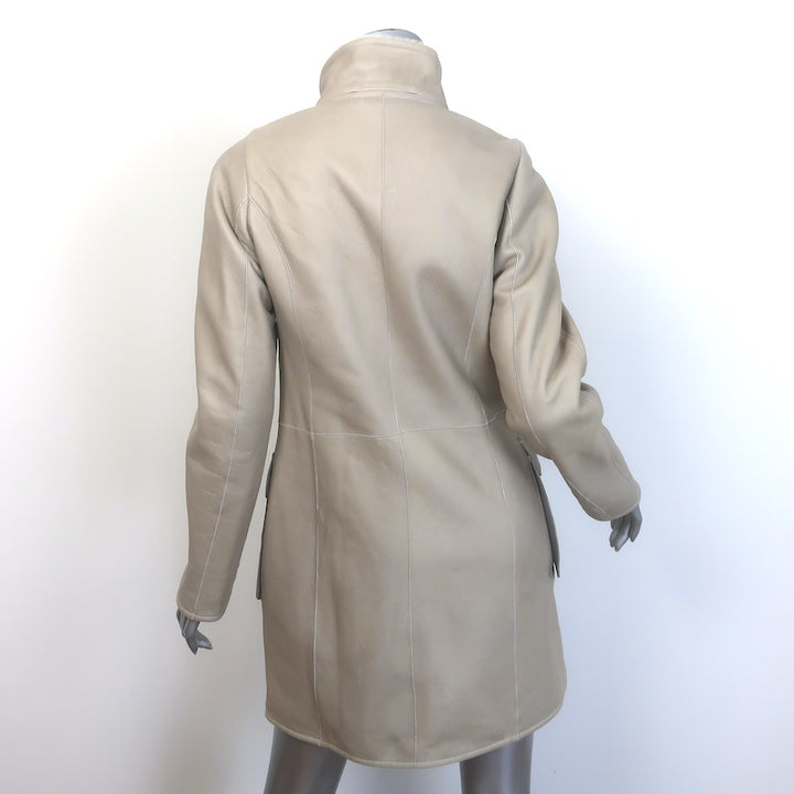 Jil Sander Shearling Zip-Up Coat Taupe Leather Size 36