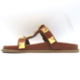 Valentino Roman Stud Slide Sandals Brown Leather Size 36