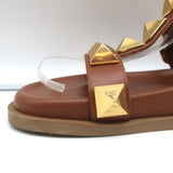 Valentino Roman Stud Slide Sandals Brown Leather Size 36