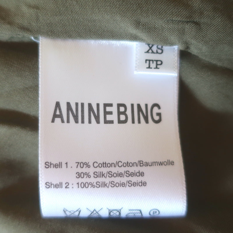 Anine Bing T-Back Mini Slip Dress Army Green Cotton-Silk Size Extra Small