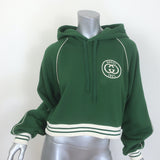 Gucci Interlocking G cropped hoodie in rich green stretch cotton, gently pre-owned authentic luxury knit