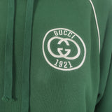 Gucci cropped hoodie in rich green stretch cotton with Interlocking G motif, pre-owned and gently worn.