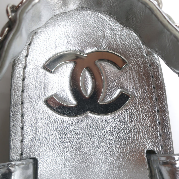 Chanel CC Chain Dad Sandals Silver Metallic Leather Size 36