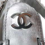 Chanel CC Chain Dad Sandals Silver Metallic Leather Size 36