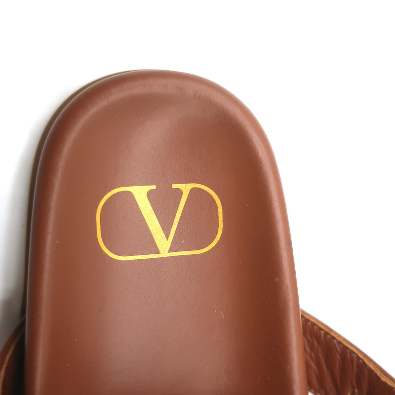 Valentino Roman Stud Slide Sandals Brown Leather Size 36