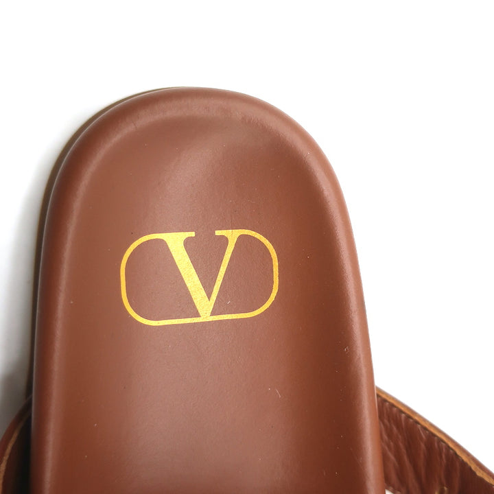 Valentino Roman Stud Slide Sandals Brown Leather Size 36
