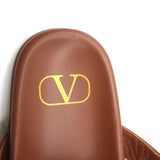 Valentino Roman Stud Slide Sandals Brown Leather Size 36