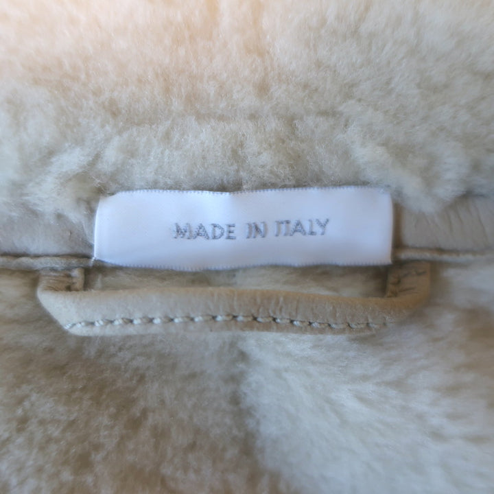 Jil Sander Shearling Zip-Up Coat Taupe Leather Size 36