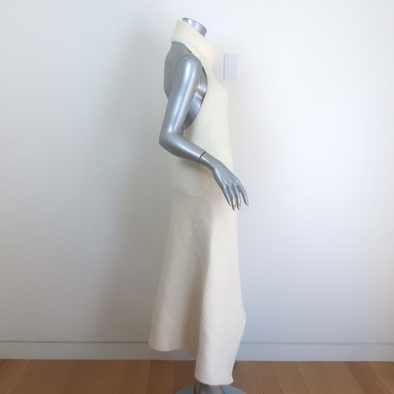 Cult Gaia Akiko Halter Midi Dress Cream Ribbed Knit Size Small NEW