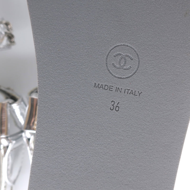 Chanel CC Chain Dad Sandals Silver Metallic Leather Size 36