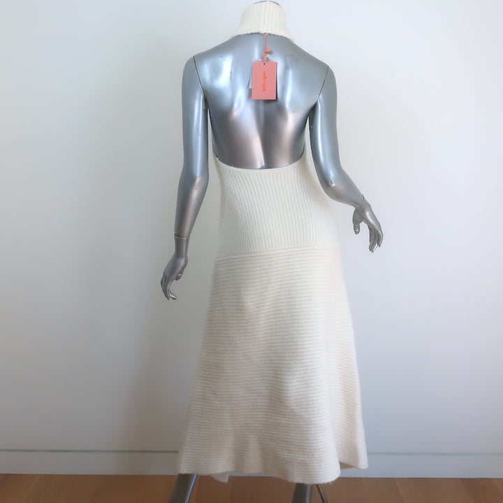 Cult Gaia Akiko Halter Midi Dress Cream Ribbed Knit Size Small NEW