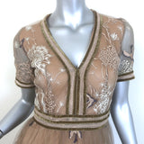 Costarellos Embroidered Tulle Gown Beige Size 40 Short Sleeve Maxi Dress