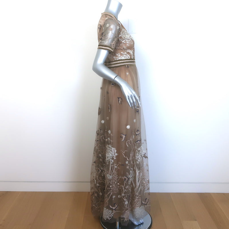 Costarellos Embroidered Tulle Gown Beige Size 40 Short Sleeve Maxi Dress Costarellos Embroidered Tulle Gown Beige Size 40 Short Sleeve Maxi Dress