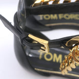 Tom Ford Biker Chain Ankle Strap Flat Sandals Black Leather Size 36.5