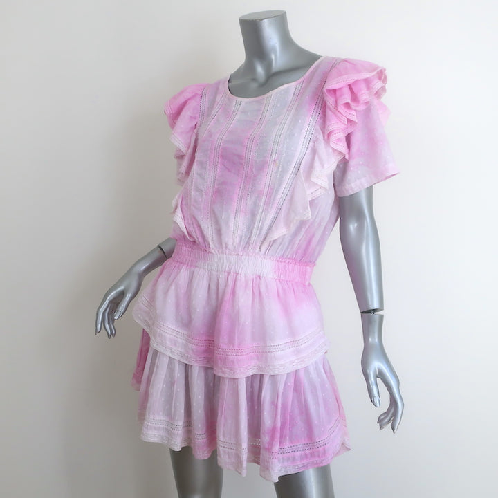 LoveShackFancy Natasha Ruffled Mini Dress Pink Tie Dye Cotton Size Large