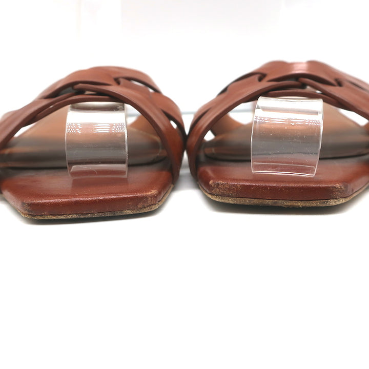 Saint Laurent Tribute Mules Brown Leather Size 36.5 Flat Slide Sandals