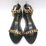 Tom Ford Biker Chain Ankle Strap Flat Sandals Black Leather Size 36.5