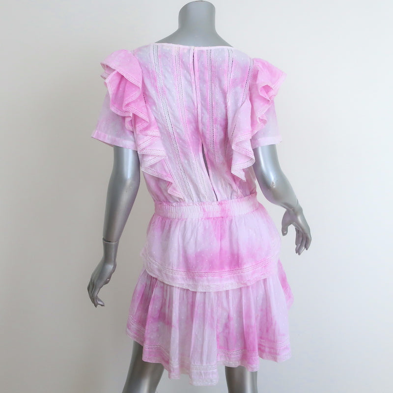 LoveShackFancy Natasha Ruffled Mini Dress Pink Tie Dye Cotton Size Large