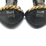Tom Ford Biker Chain Ankle Strap Flat Sandals Black Leather Size 36.5