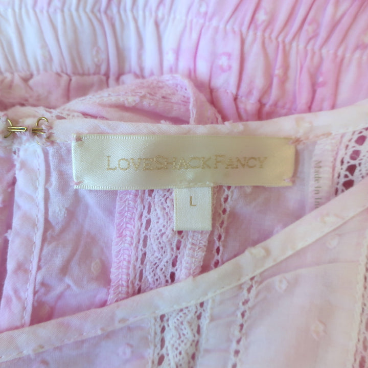 LoveShackFancy Natasha Ruffled Mini Dress Pink Tie Dye Cotton Size Large