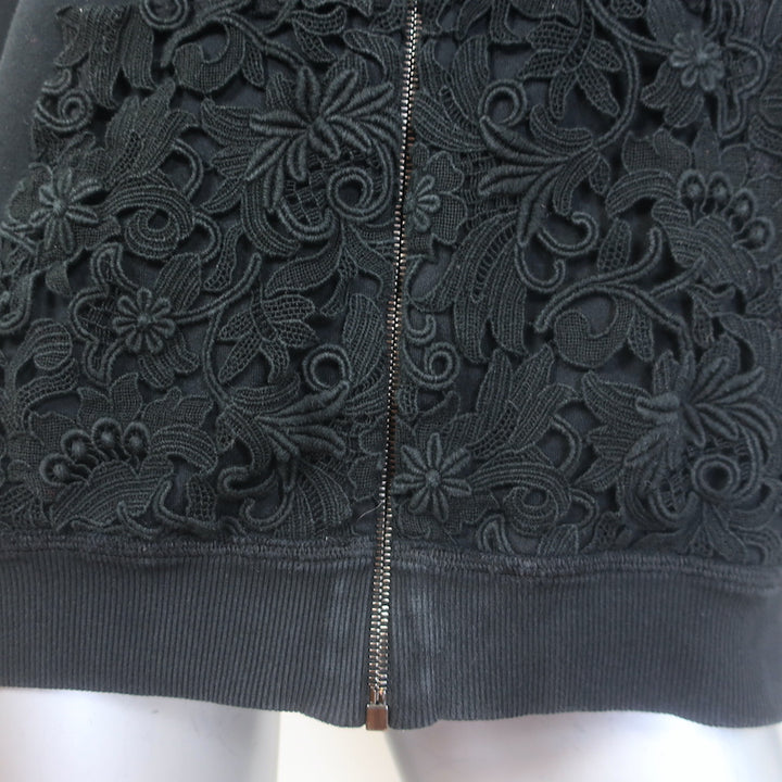 Valentino Macrame Pocket Zip-Up Logo Hoodie Sweatshirt Black Size Small