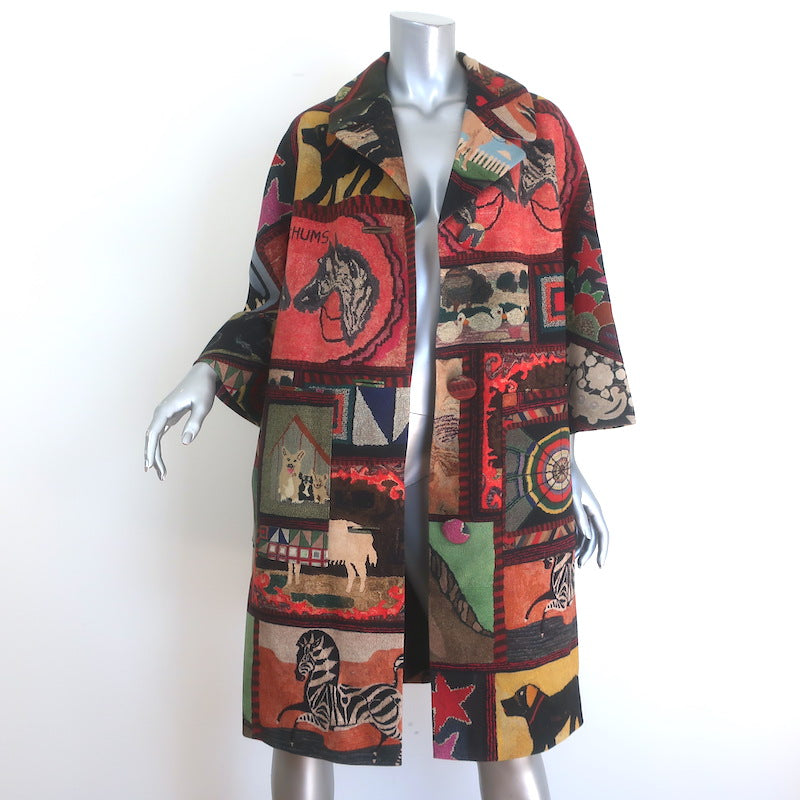 Libertine Americana Patchwork Hooked Rug Coat Multi Wool-Blend Size Large NEW