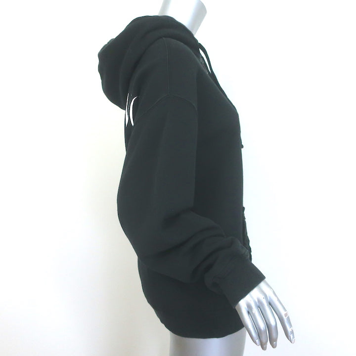 Valentino Macrame Pocket Zip-Up Logo Hoodie Sweatshirt Black Size Small