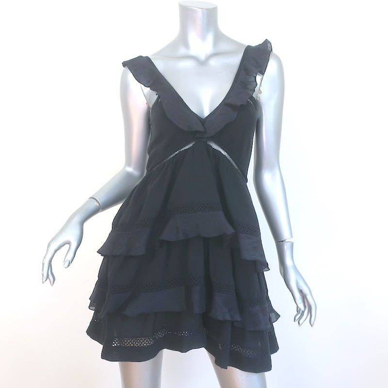 Isabel Marant Etoile Casey Ruffled Mini Dress Black Mesh-Inset Voile S Celebrity Owned Isabel Marant Etoile Casey Ruffled Mini Dress Black Mesh-Inset Voile S Celebrity Owned