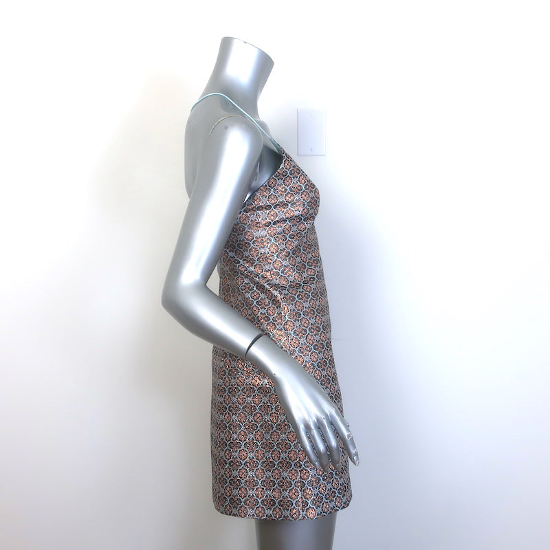 Alice + Olivia Tayla Metallic Jacquard Mini Dress Light Blue/Copper Size 0