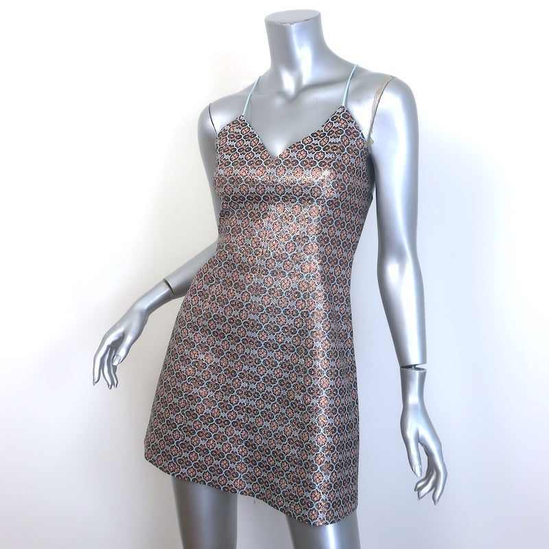 Alice + Olivia Tayla Metallic Jacquard Mini Dress Light Blue/Copper Size 0