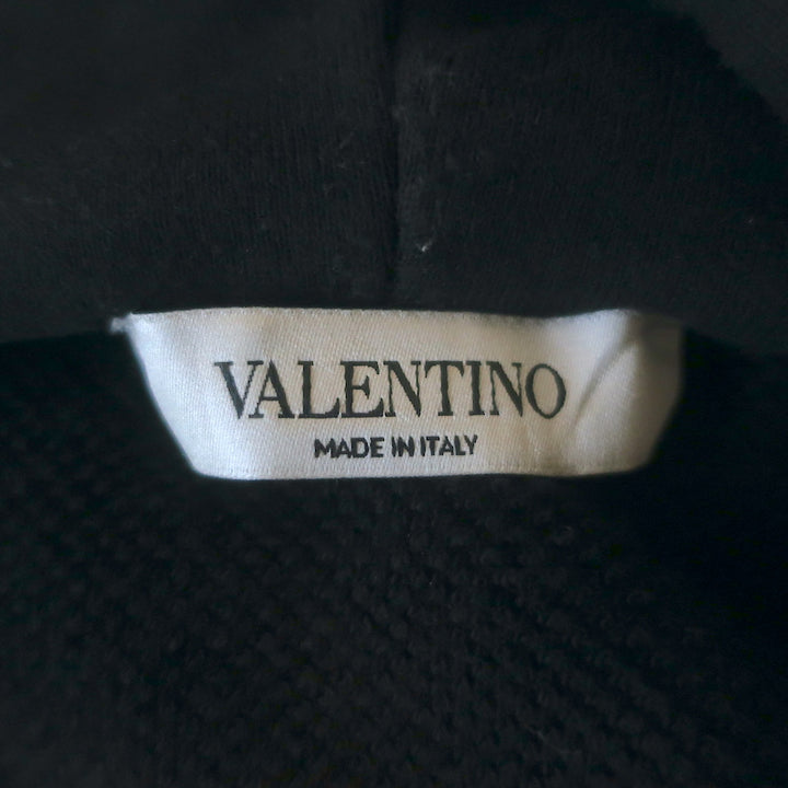 Valentino Macrame Pocket Zip-Up Logo Hoodie Sweatshirt Black Size Small
