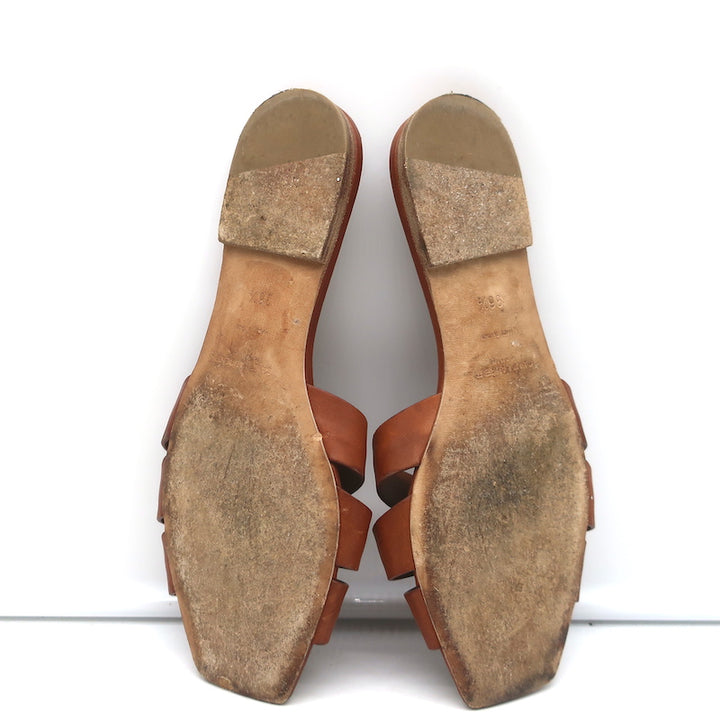 Saint Laurent Tribute Mules Brown Leather Size 36.5 Flat Slide Sandals