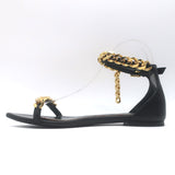 Tom Ford Biker Chain Ankle Strap Flat Sandals Black Leather Size 36.5