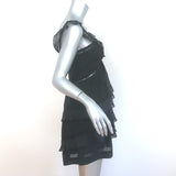 Isabel Marant Etoile Casey Ruffled Mini Dress Black Mesh-Inset Voile Size 36