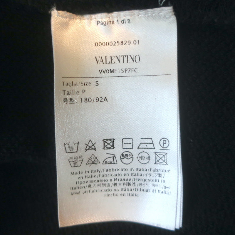 Valentino Macrame Pocket Zip-Up Logo Hoodie Sweatshirt Black Size Small