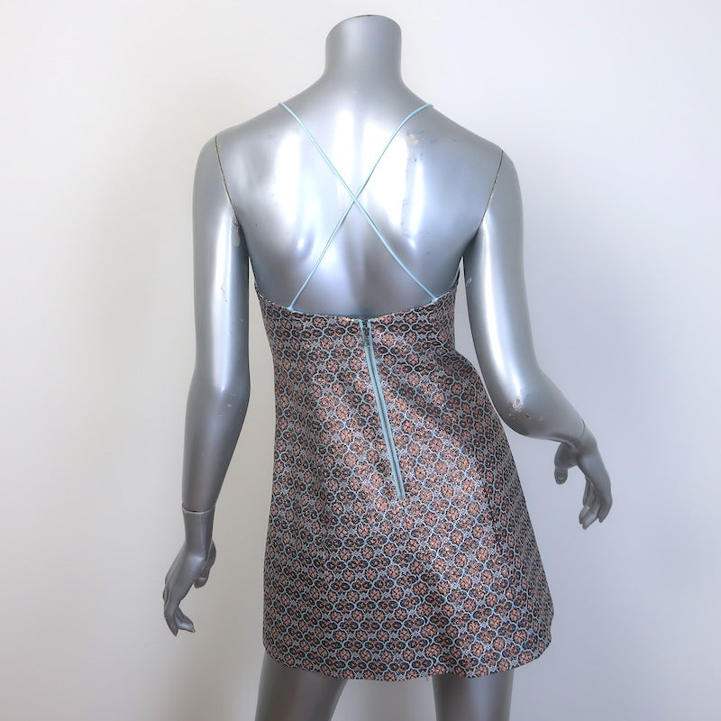 Alice + Olivia Tayla Metallic Jacquard Mini Dress Light Blue/Copper Size 0