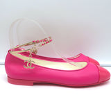 Chanel CC Ankle Chain Cap Toe Ballet Flats Hot Pink Leather Size 36 NEW